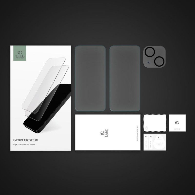 Tech-Protect Supreme Set szkło hartowane do Apple iPhone 15, przezroczyste (2+1 szt.)