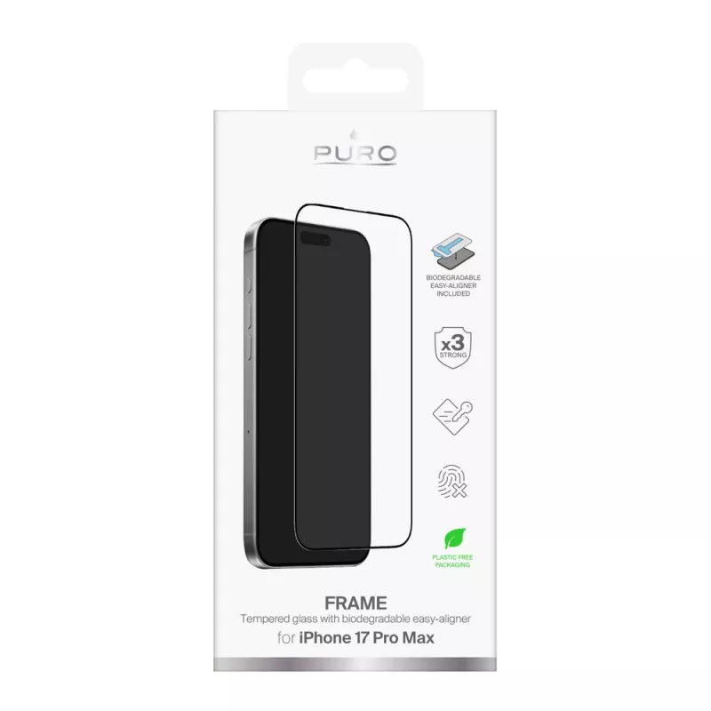 Szkło hartowane PURO Frame do iPhone 17 Pro Max z aplikatorem i czarną ramką