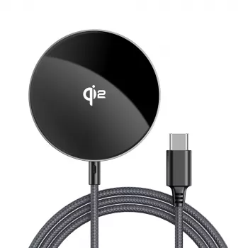 Acefast E24 Qi2 15W magnetyczna ładowarka bezprzewodowa z kablem USB-C 1,2 m, czarna