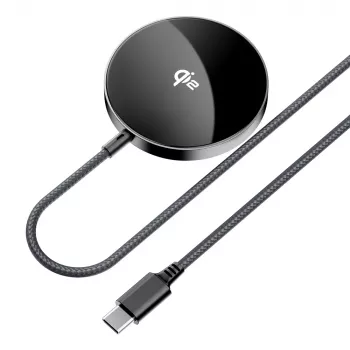 Acefast E24 Qi2 15W magnetyczna ładowarka bezprzewodowa z kablem USB-C 1,2 m, czarna