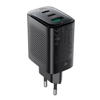 Acefast A108 GaN PD 67W ładowarka ścienna, 2x USB-C, 1x USB-A, czarna