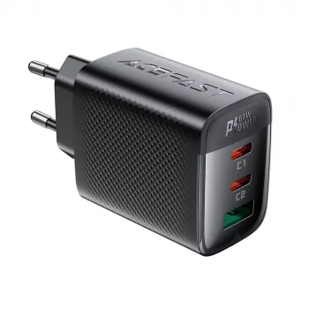 Acefast A108 GaN PD 67W ładowarka ścienna, 2x USB-C, 1x USB-A, czarna