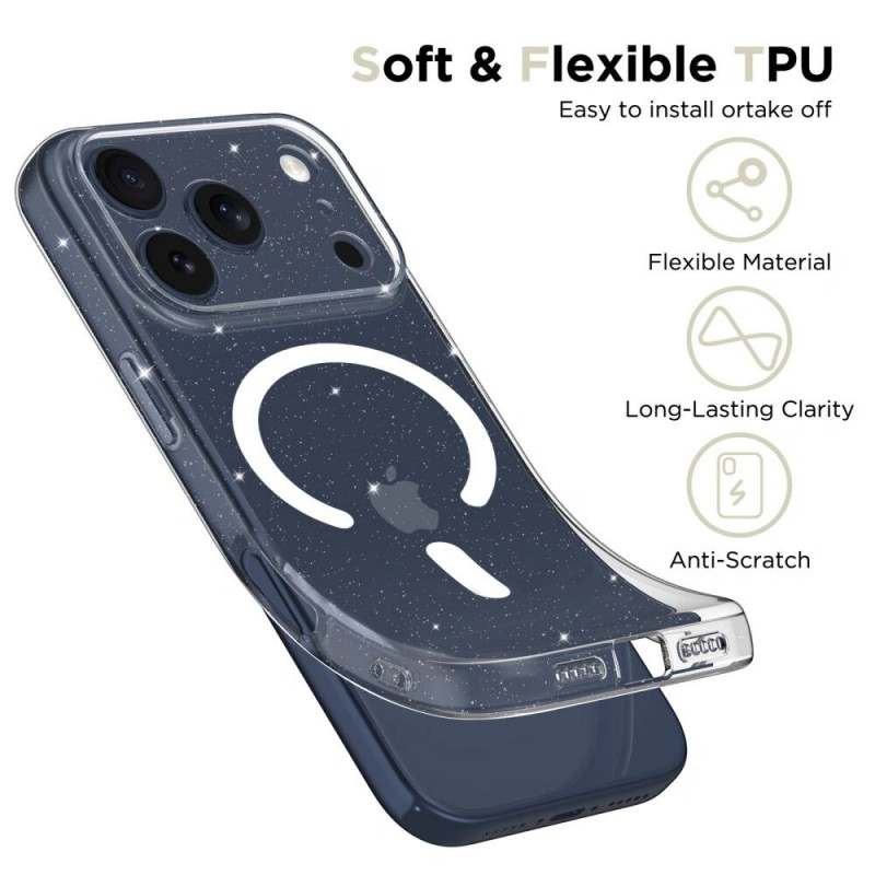 Etui Tech-Protect FlexAir MagSafe do Apple iPhone 17 Pro, przezroczysty brokat