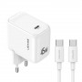 USAMS CC339 T76 ładowarka ścienna GaN USB-C 45W z kablem USB-C do USB-C SJ711 (1 m), biała