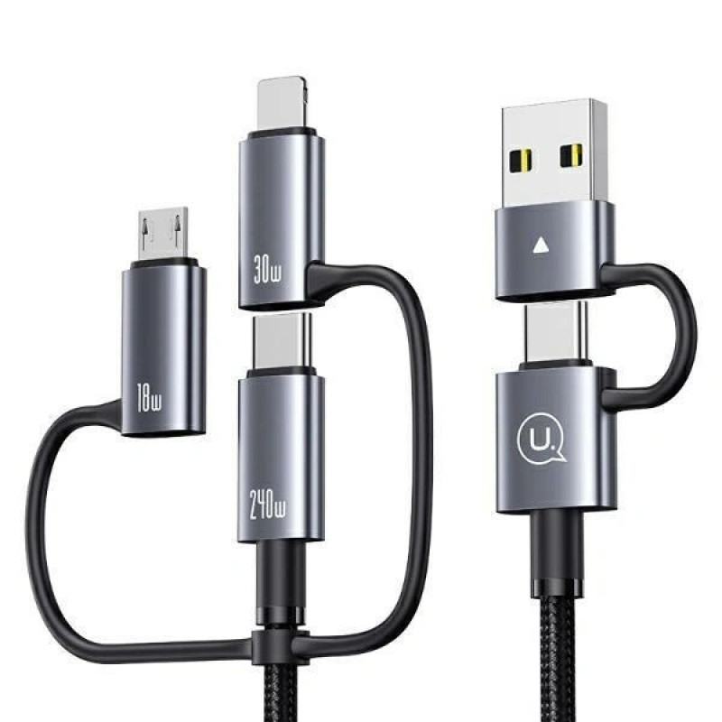 USAMS Sufeng Series SJ737 kabel do ładowania i przesyłu danych 6-w-1, 240W, wyświetlacz cyfrowy, stop aluminium, 1,2 m