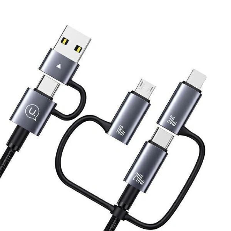 USAMS Sufeng Series SJ737 kabel do ładowania i przesyłu danych 6-w-1, 240W, wyświetlacz cyfrowy, stop aluminium, 1,2 m
