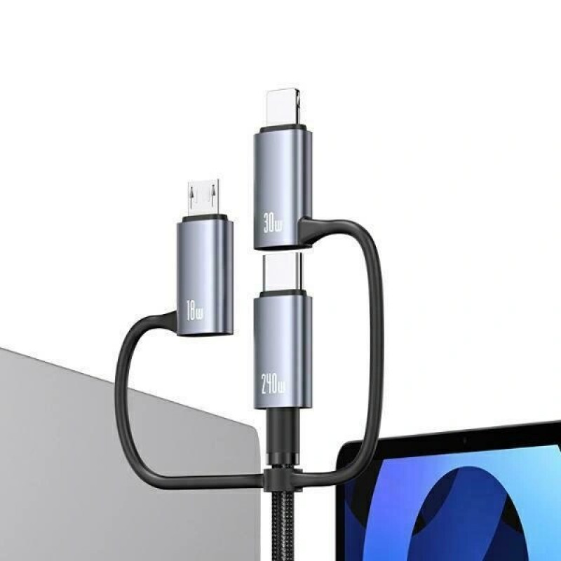 USAMS Sufeng Series SJ737 kabel do ładowania i przesyłu danych 6-w-1, 240W, wyświetlacz cyfrowy, stop aluminium, 1,2 m