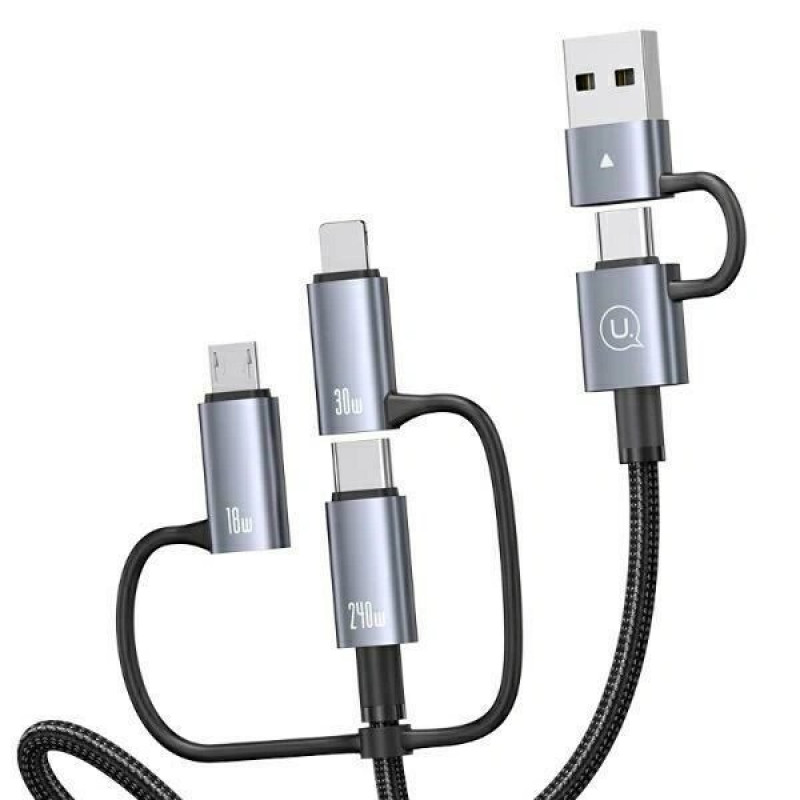 USAMS Sufeng Series SJ737 kabel do ładowania i przesyłu danych 6-w-1, 240W, wyświetlacz cyfrowy, stop aluminium, 1,2 m