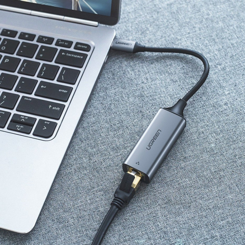 Ugreen CM199 adapter sieciowy USB-C na RJ45 Gigabit Ethernet, 1000 Mbps, szary