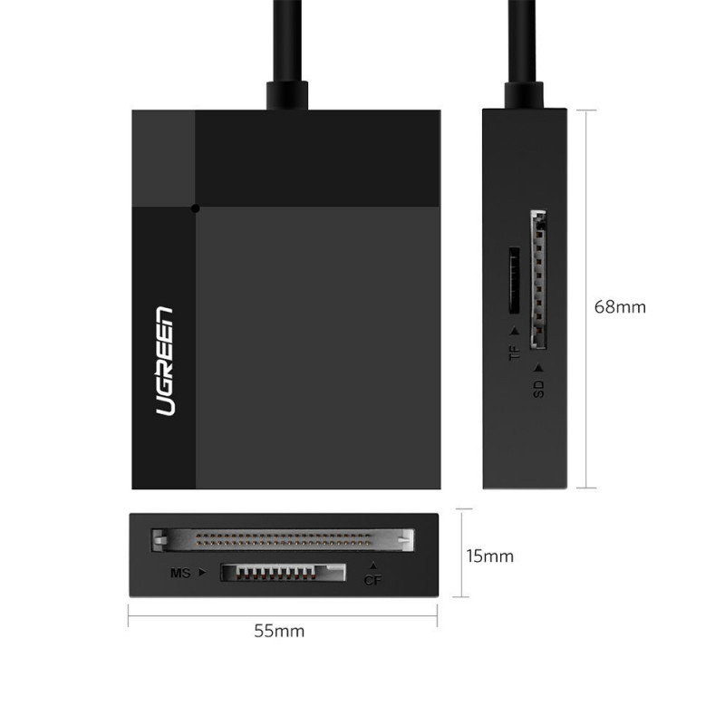 Ugreen CR125 czytnik kart USB 3.0, SD / microSD / CF / MS, czarny