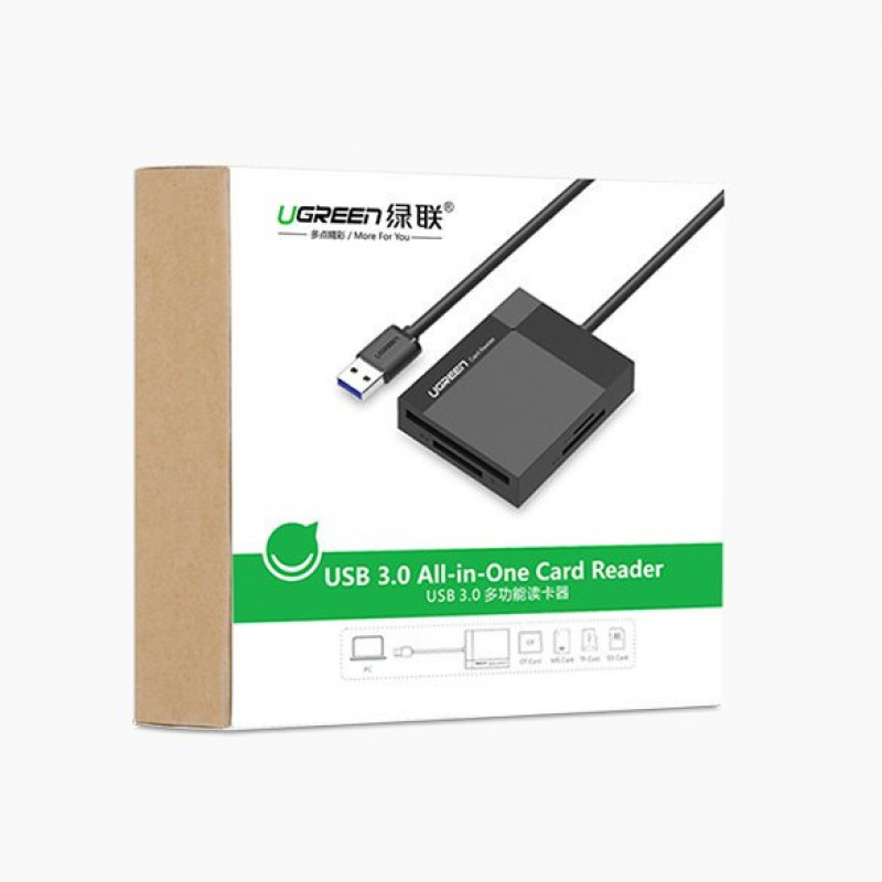 Ugreen CR125 czytnik kart USB 3.0, SD / microSD / CF / MS, czarny