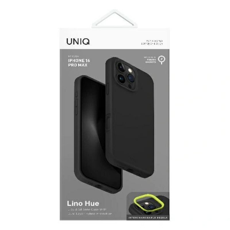 Etui UNIQ Lino Hue do Apple iPhone 16 Pro, ładowanie Magclick, szary węgiel