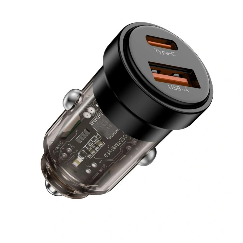Tech-Protect CC03 ładowarka samochodowa 2-portowa USB-A / USB-C, PD 30W / QC 3.0, czarna