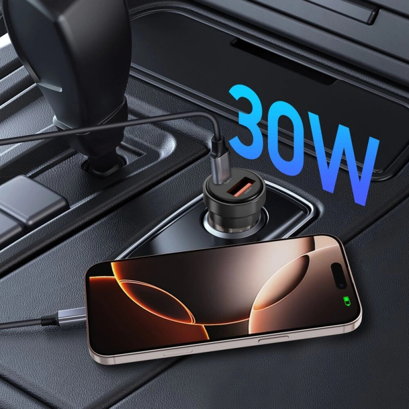 Tech-Protect CC03 ładowarka samochodowa 2-portowa USB-A / USB-C, PD 30W / QC 3.0, czarna