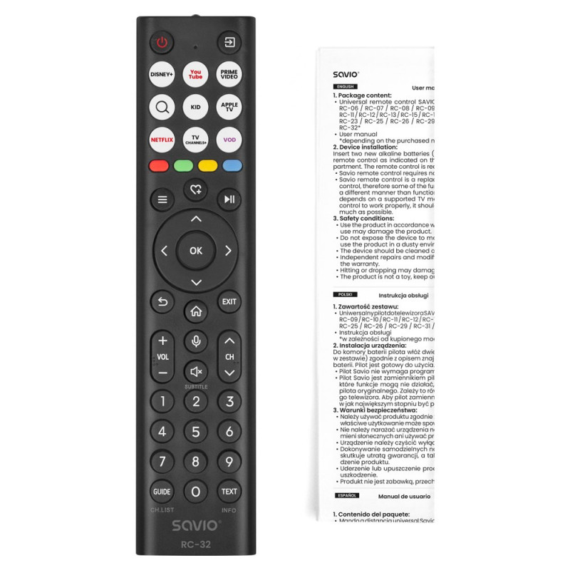 Savio RC-32 uniwersalny pilot zamienny do telewizora Hisense