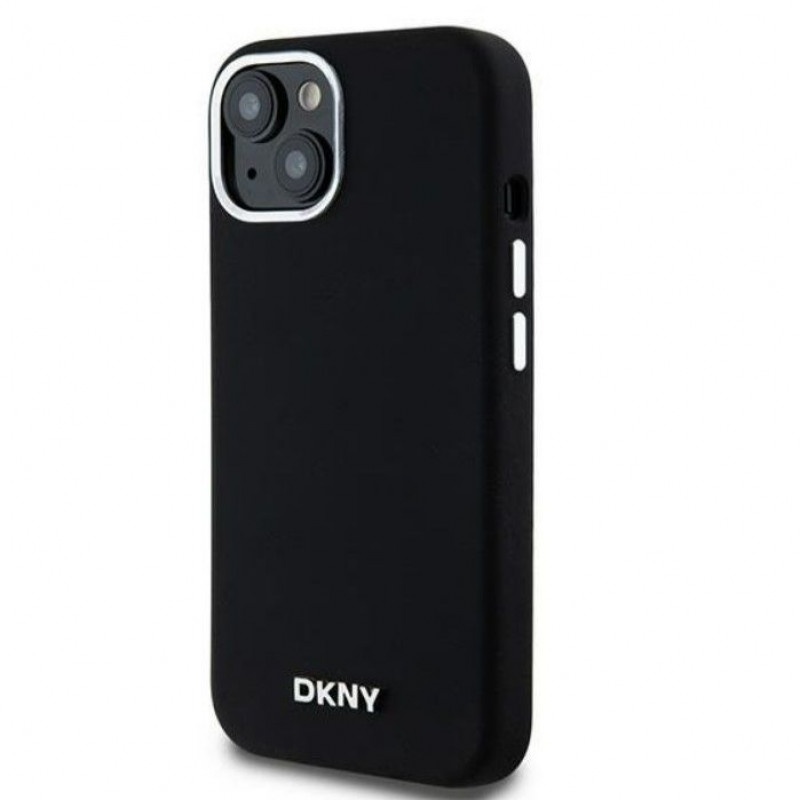DKNY Apple iPhone 15 etui twarde Liquid Silicone Small Metal Logo MagSafe, czarny