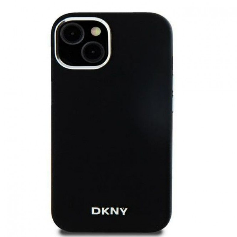 DKNY Apple iPhone 15 etui twarde Liquid Silicone Small Metal Logo MagSafe, czarny