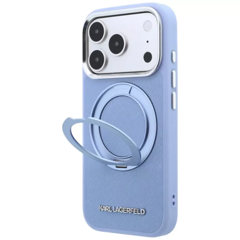 Etui Karl Lagerfeld Ring Stand 360 Saffiano Classic Logo MagSafe dla Apple iPhone 18 Pro / 17 Pro, jasnoniebieskie (KF003175)