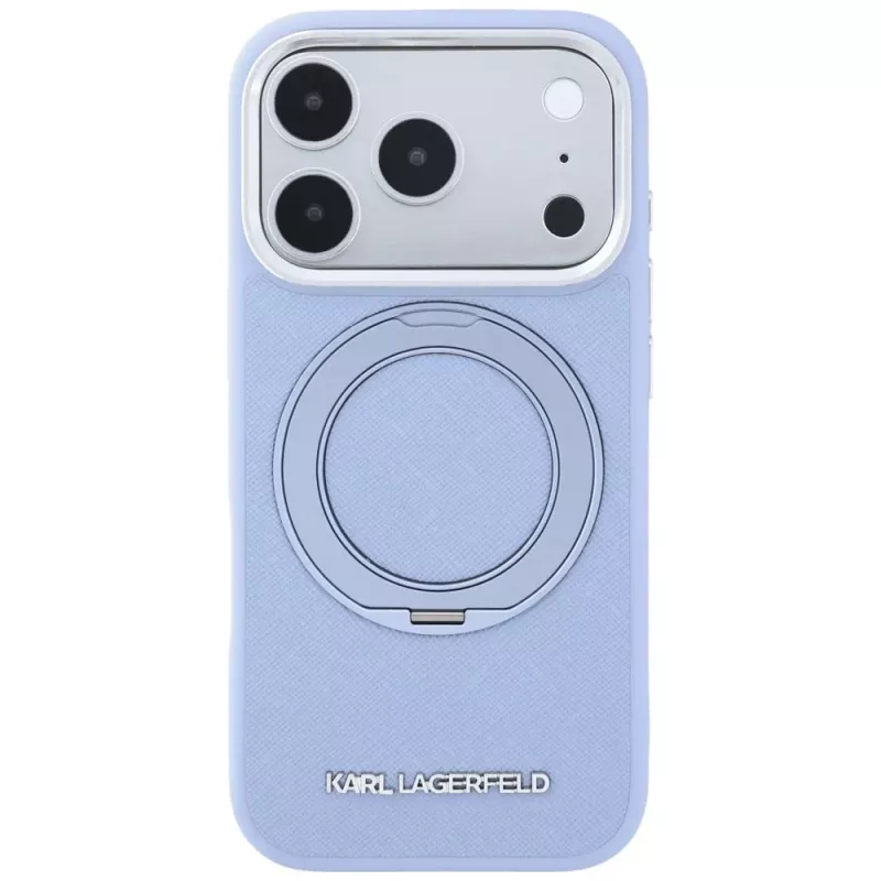 Etui Karl Lagerfeld Ring Stand 360 Saffiano Classic Logo MagSafe dla Apple iPhone 18 Pro / 17 Pro, jasnoniebieskie (KF003175)