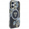 Etui MagSafe Guess Glitter Flowers Triangle Buttons dla Apple iPhone 16, czarny