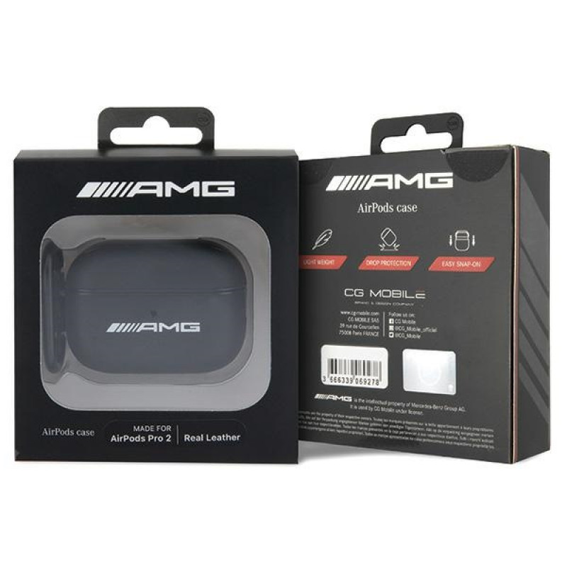 Mercedes-AMG AMAP2SLWK etui Leather Big Logo na Apple AirPods Pro 2 (2022/2023), czarne, białe logo