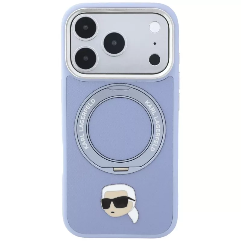 Etui MagSafe Karl Lagerfeld with Ring Stand 360 Karl Head Pin dla Apple iPhone 18 Pro Max / 17 Pro Max, jasnoniebieskie (KF003238)