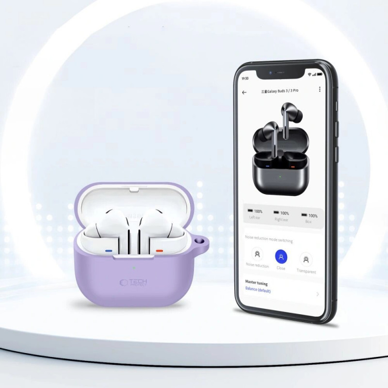 Tech-Protect Silikonowe etui z haczykiem do Samsung Galaxy Buds 3 / 3 FE / 3 Pro, lawendowy