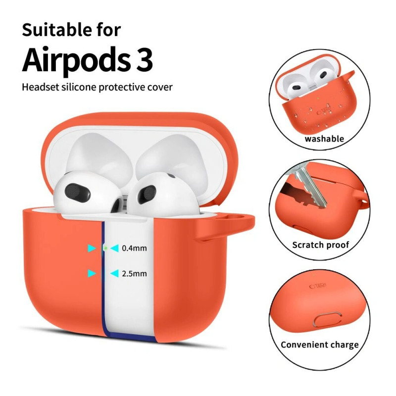 Etui silikonowe Tech-Protect Silicone Hook dla Apple AirPods 3 z karabińczykiem, Neon Orange