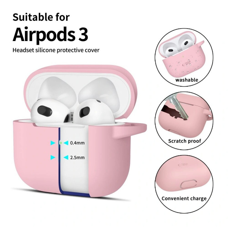 Etui silikonowe Tech-Protect Silicone Hook dla Apple AirPods 3 z karabińczykiem, Dusty Pink