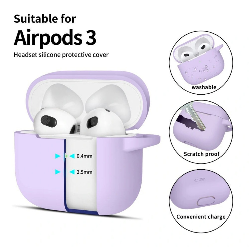 Tech-Protect Silicone Hook etui silikonowe do Apple AirPods 3 z karabińczykiem, Lavender