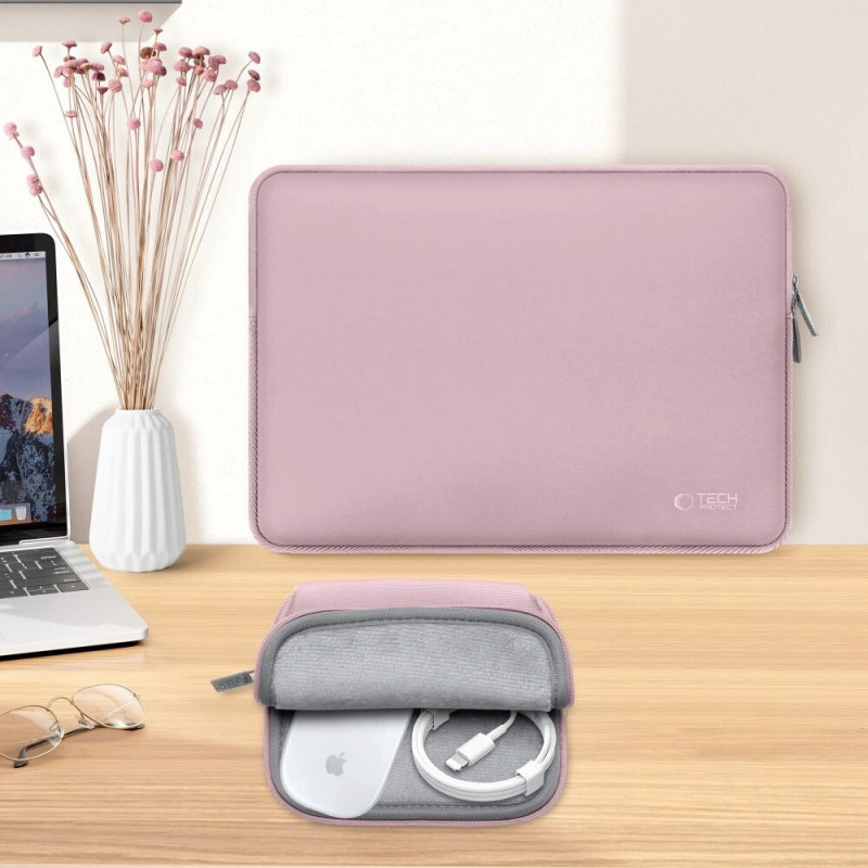 Etui na laptopa Tech-Protect NeoSlim 15-16" z torebką na akcesoria, Dusty Rose