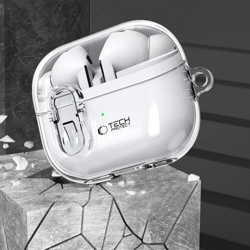 Etui Tech-Protect FlexAir z karabińczykiem do Samsung Galaxy Buds 3 / 3 Pro, przezroczyste