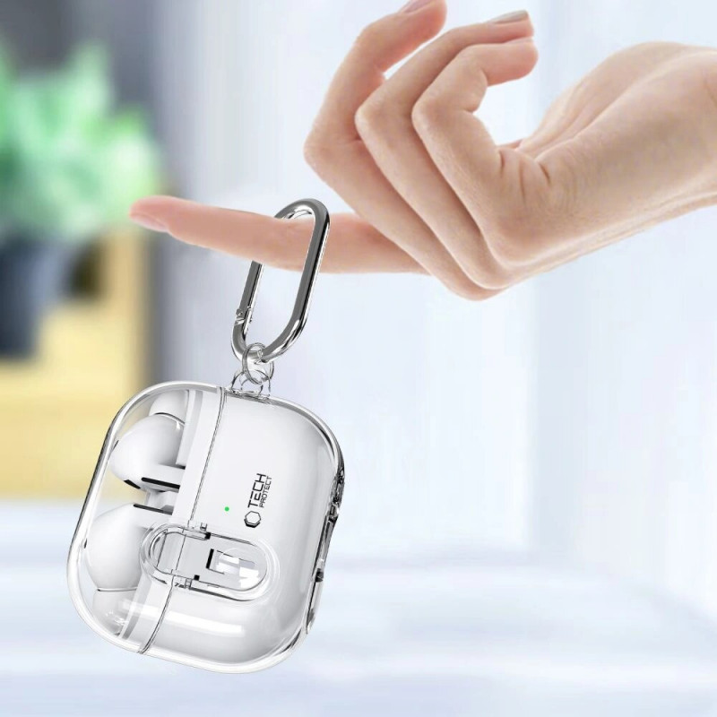 Etui Tech-Protect FlexAir z karabińczykiem do Samsung Galaxy Buds 3 / 3 Pro, przezroczyste