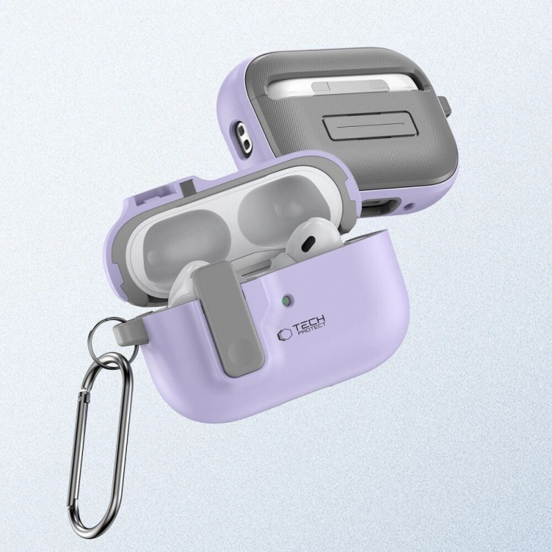 Etui Tech-Protect Slim Hook z karabińczykiem do Apple AirPods Pro 1 / 2, lawendowe