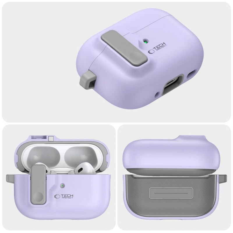 Etui Tech-Protect Slim Hook z karabińczykiem do Apple AirPods Pro 1 / 2, lawendowe