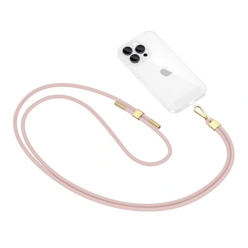 Pasek do telefonu Tech-Protect C2S Rope Crossbody, Baby Pink/złoty