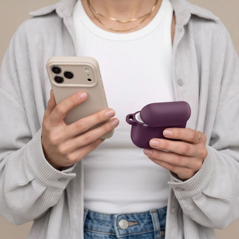 Tech-Protect Silicone Hook etui na Apple AirPods 4 / 5 z silikonu THP6094, Burgundy