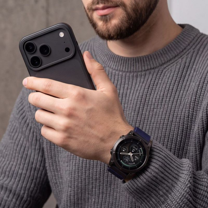 Pasek do zegarka Tech-Protect NylonLoop THP6105 do Garmin Fenix 5X / 5X Plus / 6X / 6X Pro / 7X / 8 / 8 Pro / 9 / 9 Pro (51 mm), granatowy
