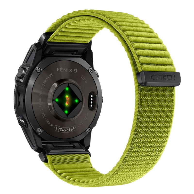 Pasek do zegarka Tech-Protect NylonLoop THP6106 do Garmin Fenix 5X / 5X Plus / 6X / 6X Pro / 7X / 8 / 8 Pro / 9 / 9 Pro (51 mm), electric lime
