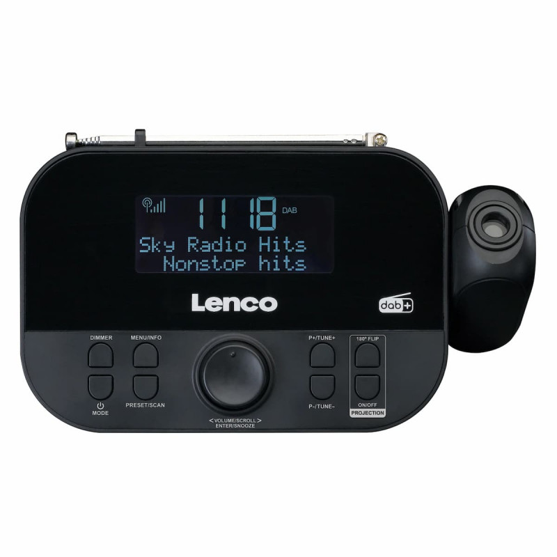Lenco CR-615BK Zegar radiowy z budzikiem i projekcją, DAB+/FM, czarny