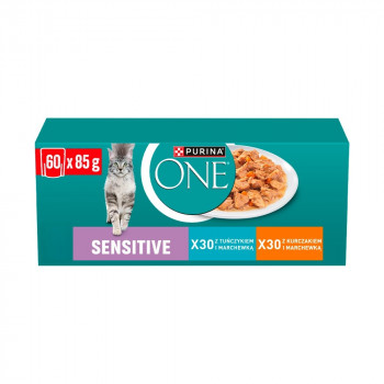 Purina ONE Sensitive karma dla kotów, kurczak i marchew, 60 x 85 g