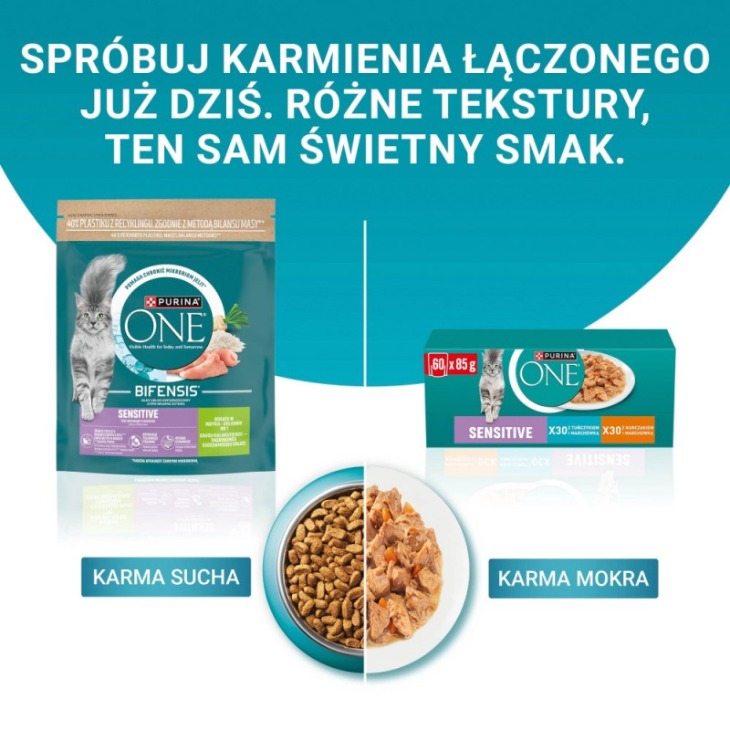 Purina ONE Sensitive karma dla kotów, kurczak i marchew, 60 x 85 g