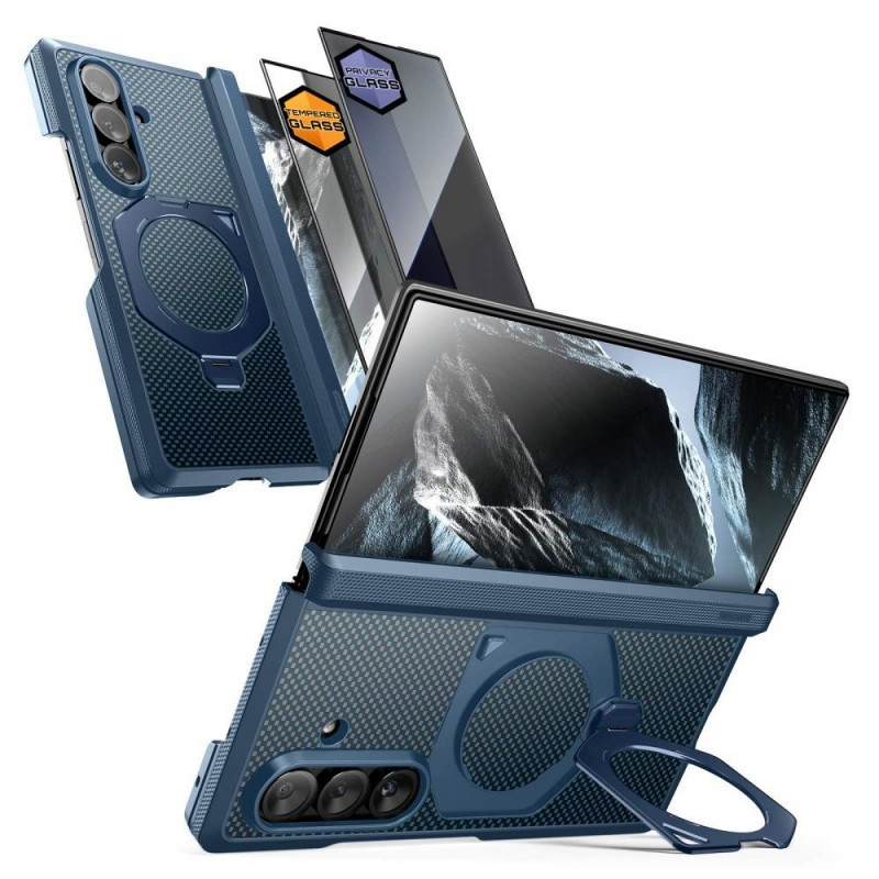 Etui Supcase UB Aero MagSafe do Samsung Galaxy Z Fold 8 Ultra ze szkłem hartowanym i szkłem prywatności, Aramid Blue