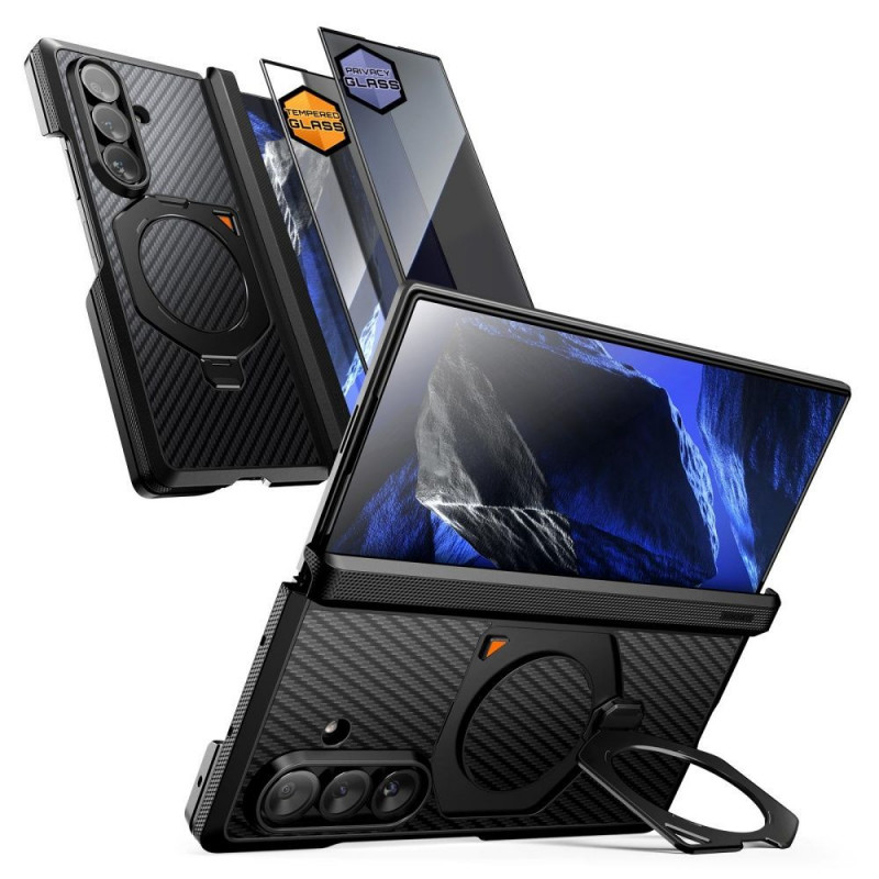 Etui Supcase UB Aero MagSafe do Samsung Galaxy Z Fold 8 Ultra ze szkłem hartowanym i szkłem prywatności, Aramid Black
