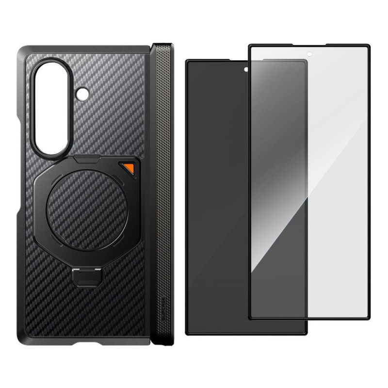 Etui Supcase UB Aero MagSafe do Samsung Galaxy Z Fold 8 Ultra ze szkłem hartowanym i szkłem prywatności, Aramid Black