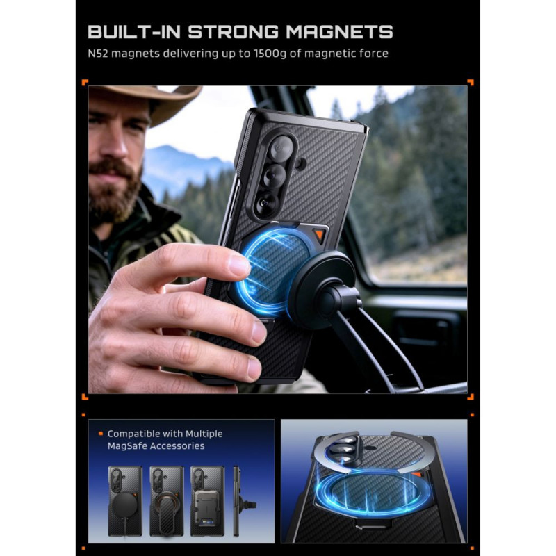 Etui Supcase UB Aero MagSafe do Samsung Galaxy Z Fold 8 Ultra ze szkłem hartowanym i szkłem prywatności, Aramid Black