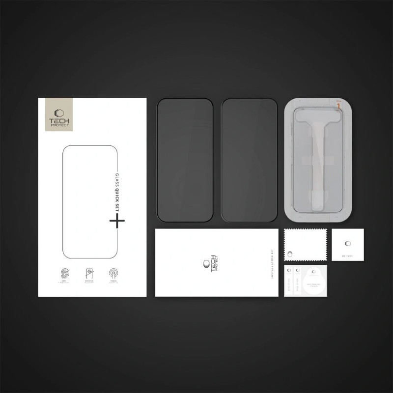 Tech-Protect Quick Set+ szkło hartowane na ekran dla Apple iPhone 16 Pro, czarny (2 szt.)