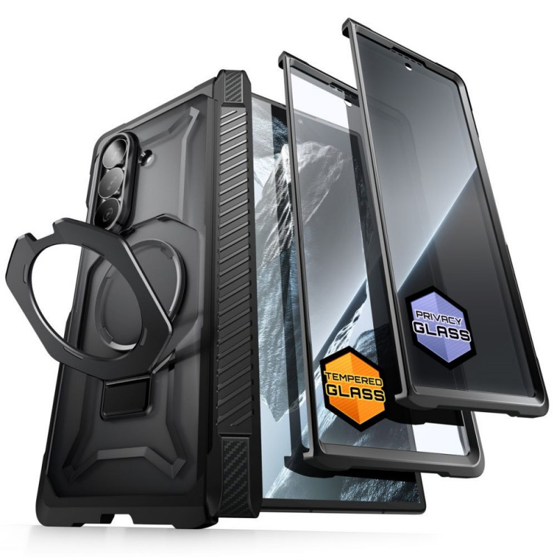 Etui Supcase UB Grip Mag MagSafe do Samsung Galaxy Z Fold 8 ze szkłem hartowanym i szkłem prywatności, czarny