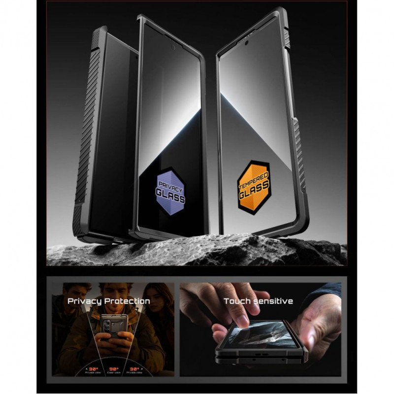 Etui Supcase UB Grip Mag MagSafe do Samsung Galaxy Z Fold 8 ze szkłem hartowanym i szkłem prywatności, czarny