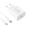 Tech-Protect NC20W ładowarka ścienna USB-C 1-port PD 20W z kablem Lightning, biała, 100 cm